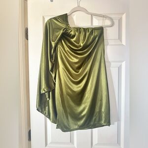Speechless Olive Satin Asymmetrical Mini Dress